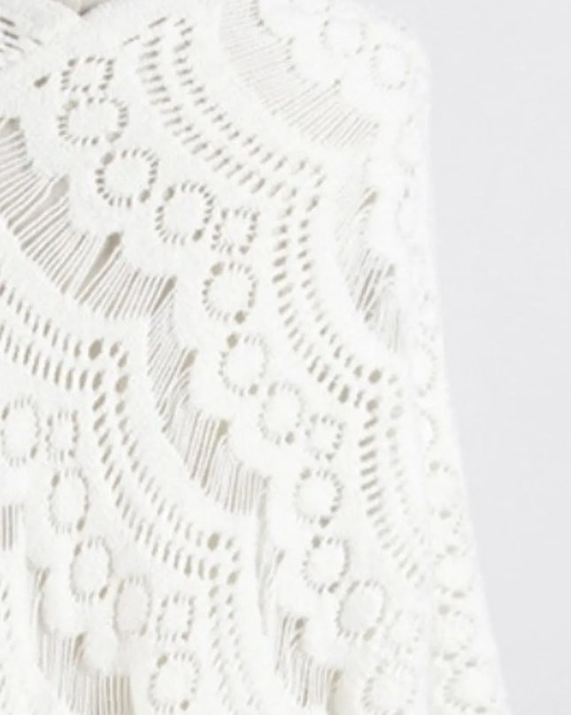 Fringe Openwork Surplice Cape Sleeve Poncho