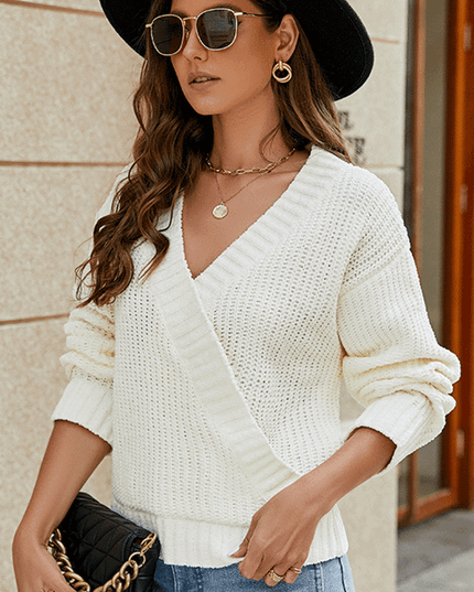 Surplice Neck Long Sleeve Sweater