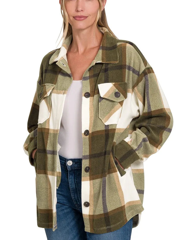 Zenana Oversized Plaid Fleece Shacket