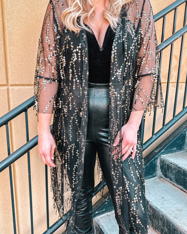 Sequin Open Front Sheer Cardigan