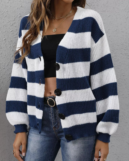 Striped Button-Up Long Sleeve Cardigan