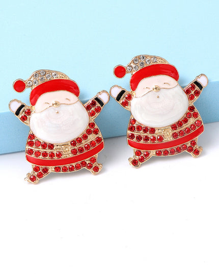 Rhinestone Alloy Santa Earrings