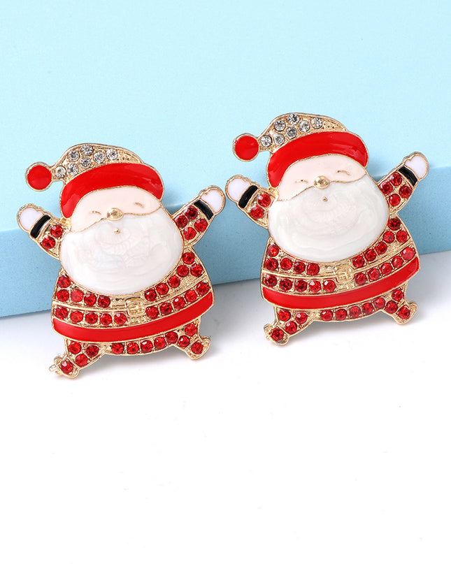 Rhinestone Alloy Santa Earrings