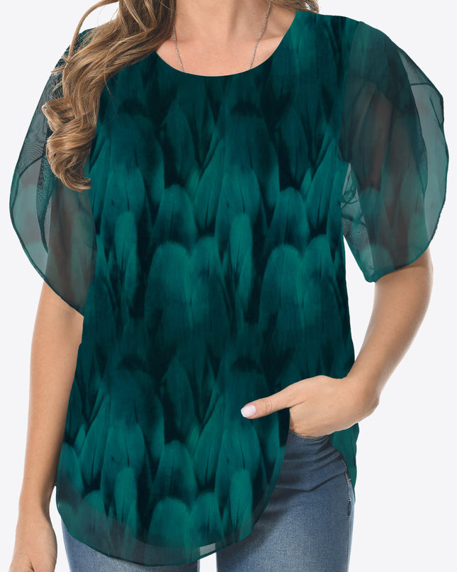 Printed Round Neck Curved Hem Blouse