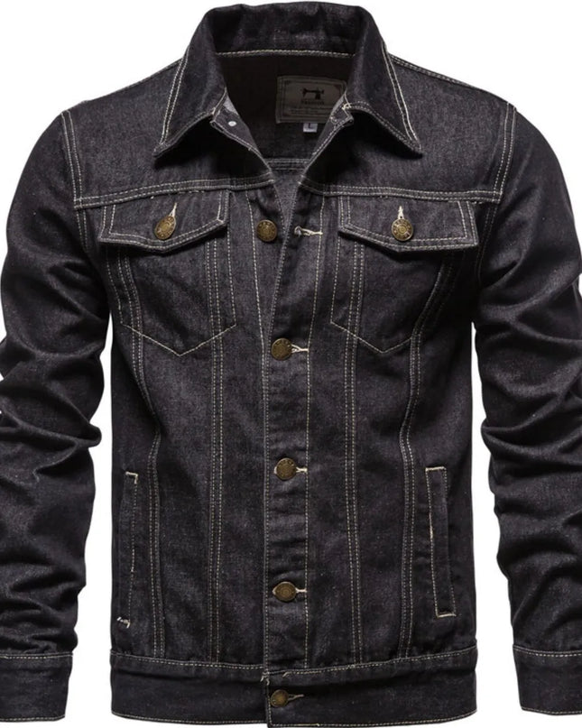 Men's Button Down Long Sleeve Denim Jacket Dark