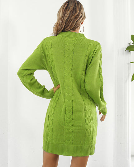 Cable-Knit Round Neck Sweater Dress