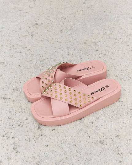 Forever Link Studded Cross Strap Sandals in Blush