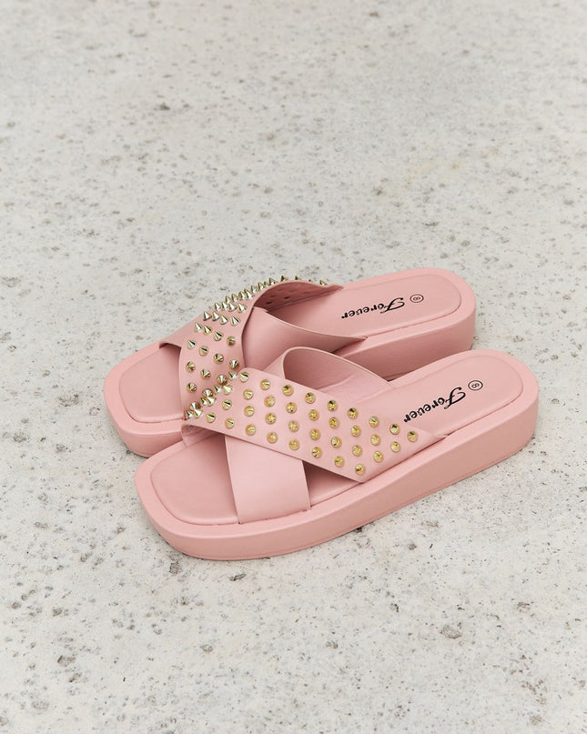Forever Link Studded Cross Strap Sandals in Blush