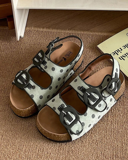Polka Dot Double Buckle Platform Sandals Light Green