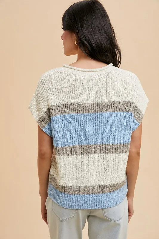 Annie Wear Low Gauge Color Block Textured Sweater Top