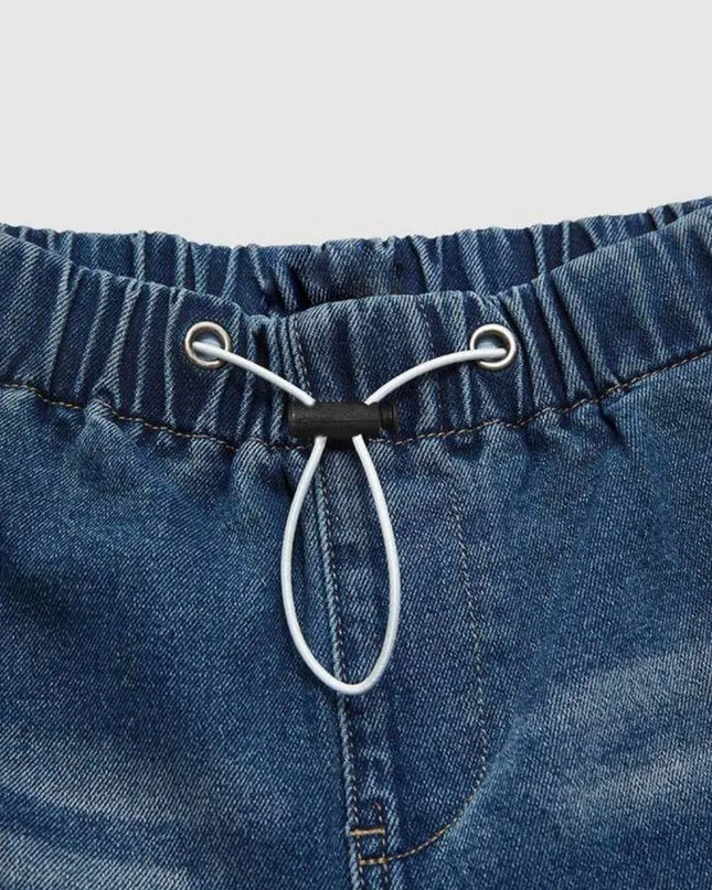 Drawstring Waist Wide Leg Shirred Jeans