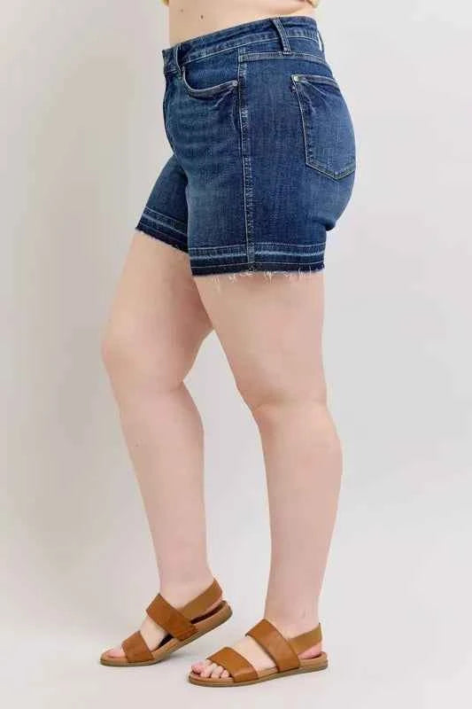 Judy Blue Full Size High Waist Tummy Control Destroy Release Hem Denim Shorts Plus Size
