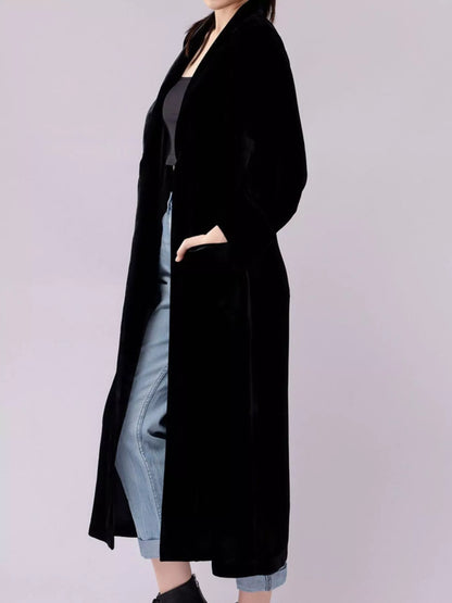 Velvet Lapel Collar Longline Coat