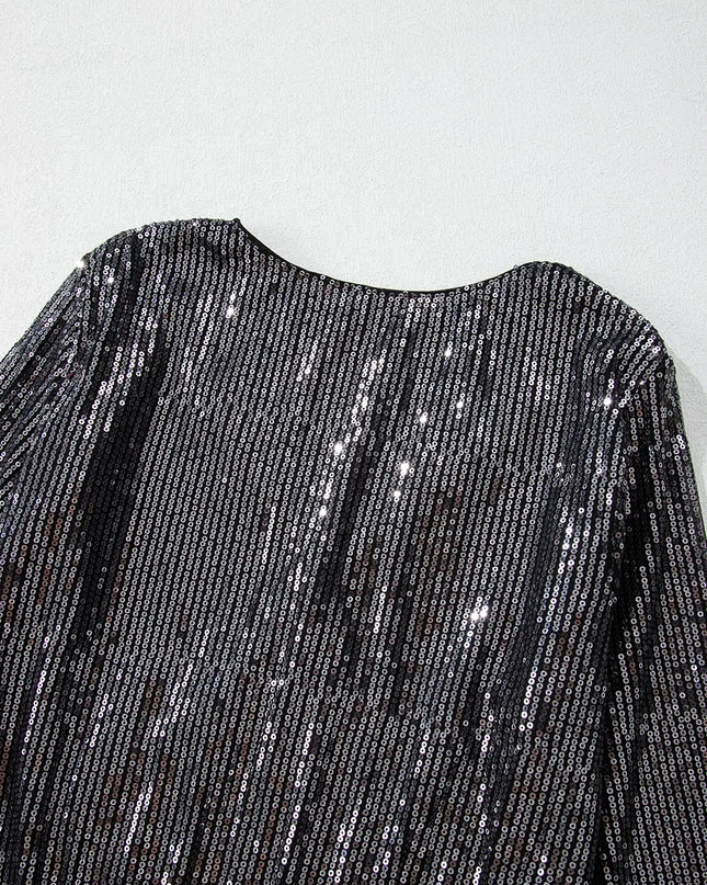 Sequin Surplice Long Sleeve Bodysuit