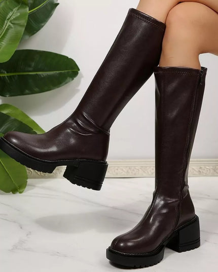 Round Toe Block Heels Boots