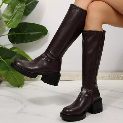 Round Toe Block Heels Boots