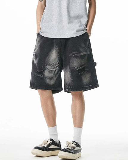 Men's Plus Size Distressed Cargo Denim Shorts