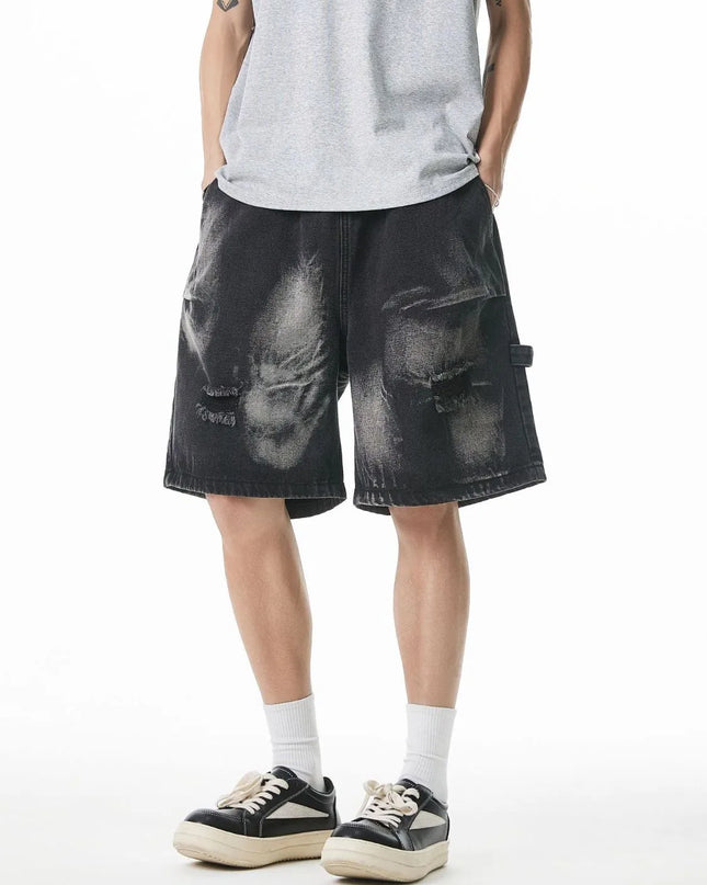 Men's Plus Size Distressed Cargo Denim Shorts