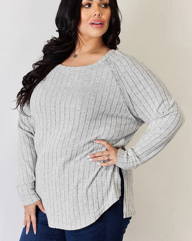 Basic Bae Full Size Ribbed Round Neck Slit T-Shirt