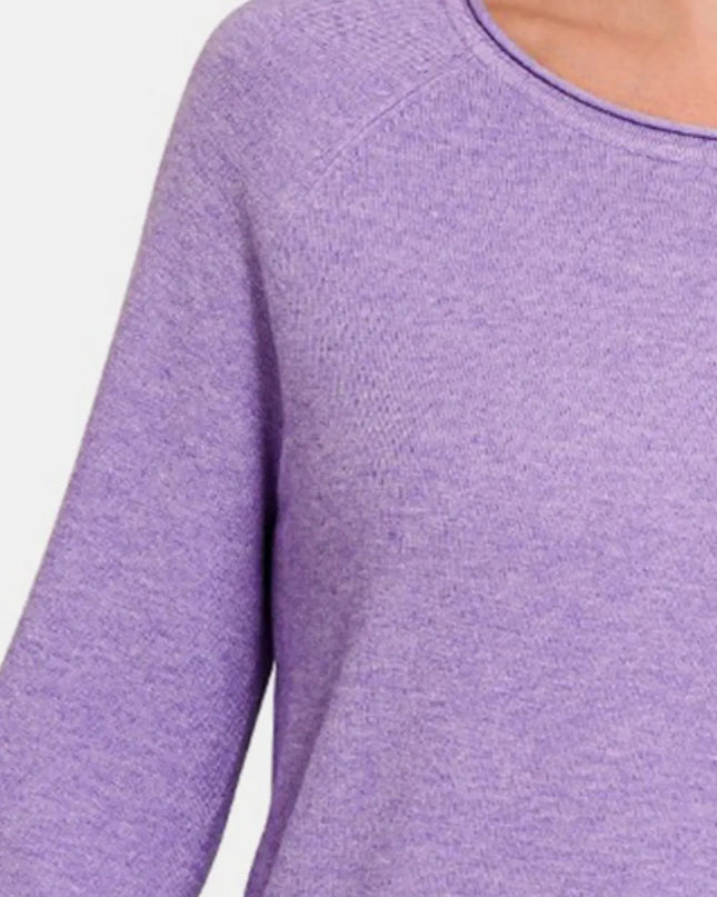 Zenana Rolled Round Neck Long Sleeve Sweater