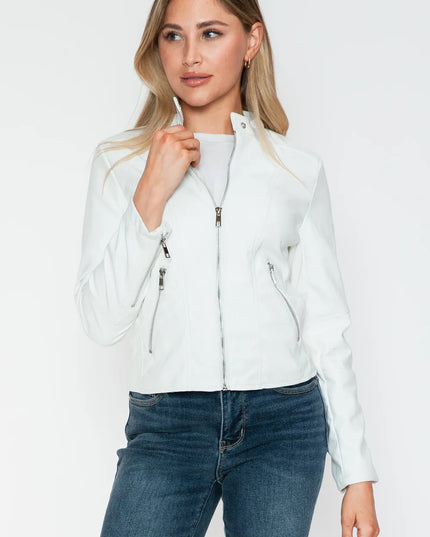 Snobbish PU Leather Zip Up Jacket with Pockets