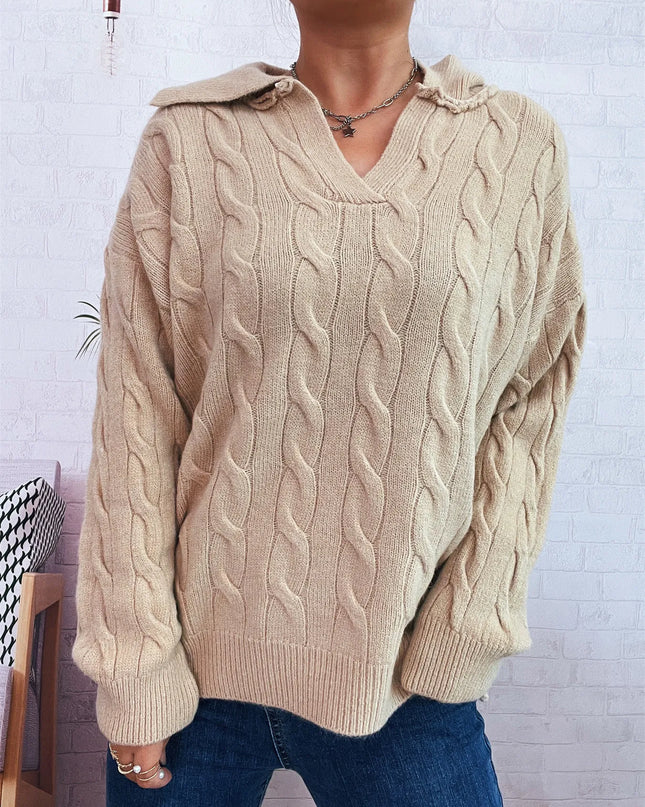Cable Knit Johnny Collar Sweater