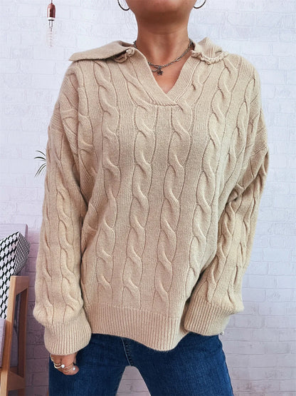 Cable Knit Johnny Collar Sweater