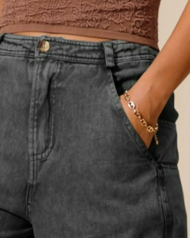 SO ME Mineral Washed Mid Rise Barrel Shape Pants