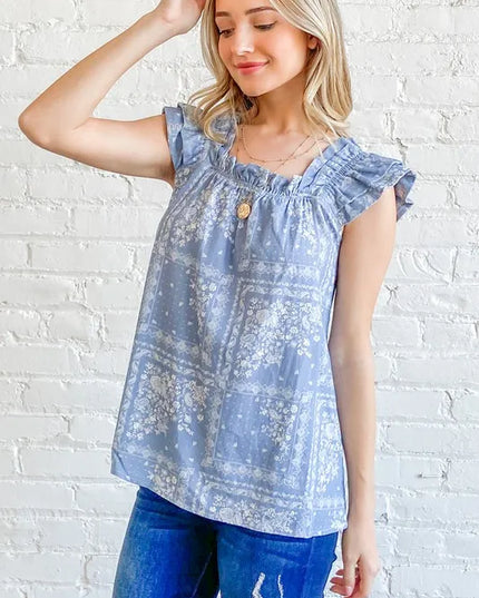 And The Why Boho Print Ruffle Baby Doll Tank Top