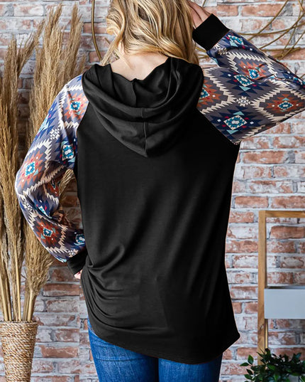 Heimish Half Button Printed Long Sleeve Hooded Top