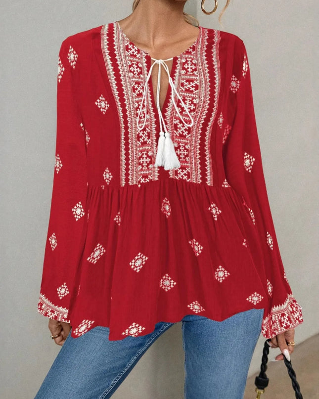 Tie Front Long Sleeve Blouse