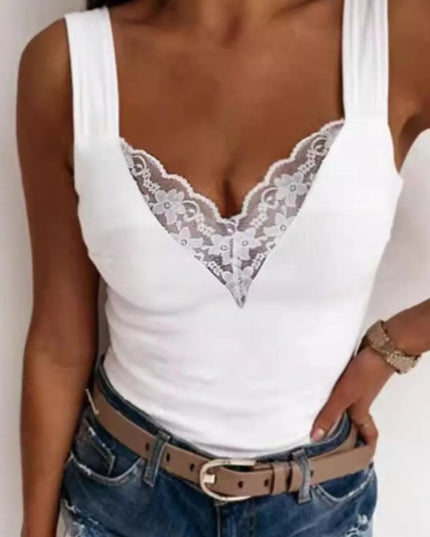 Full Size Lace Detail V-Neck Tank Plus Size White