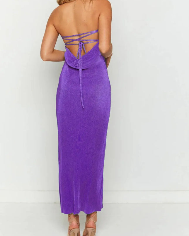 Lace-Up Back Tube Maxi Dress 