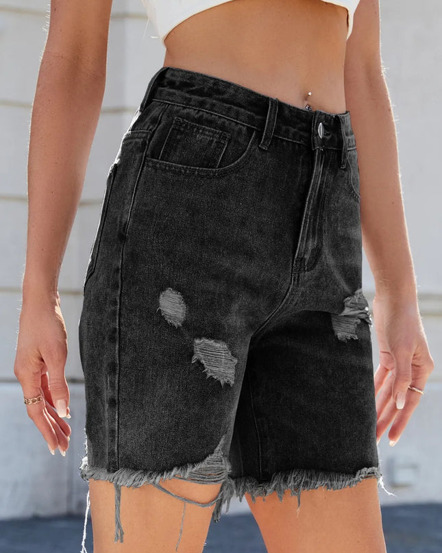 Distressed Raw Hem Denim Shorts 