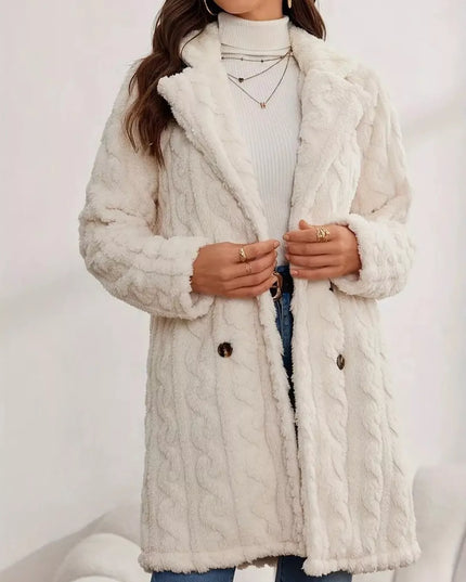 Double-Breasted Fleece Longline Coat