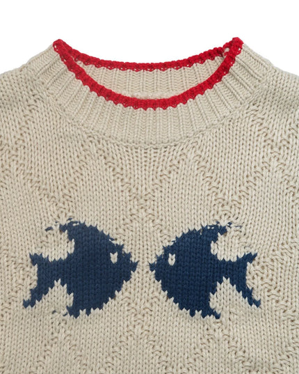 Fish Pattern Round Neck Sweater