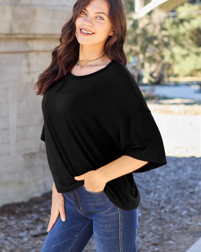 Basic Bae Bamboo Full Size Round Neck Drop Shoulder T-Shirt