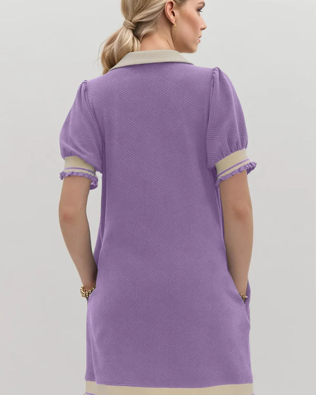 Oh Frill Contrast Trim Johnny Collar Short Sleeve Mini Dress