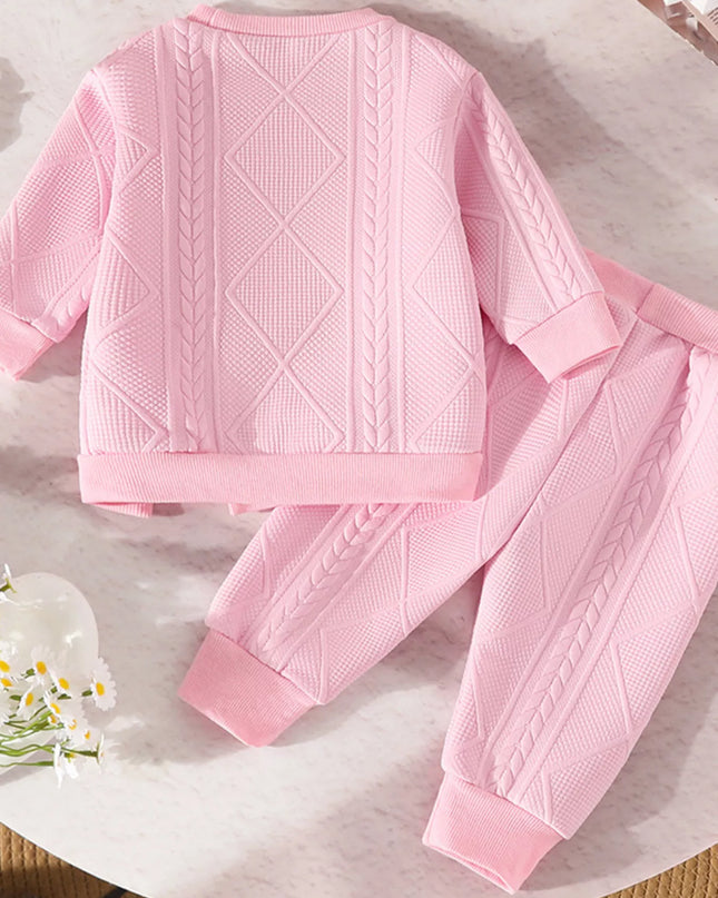 Children's Flower Textured Top and Pants Set