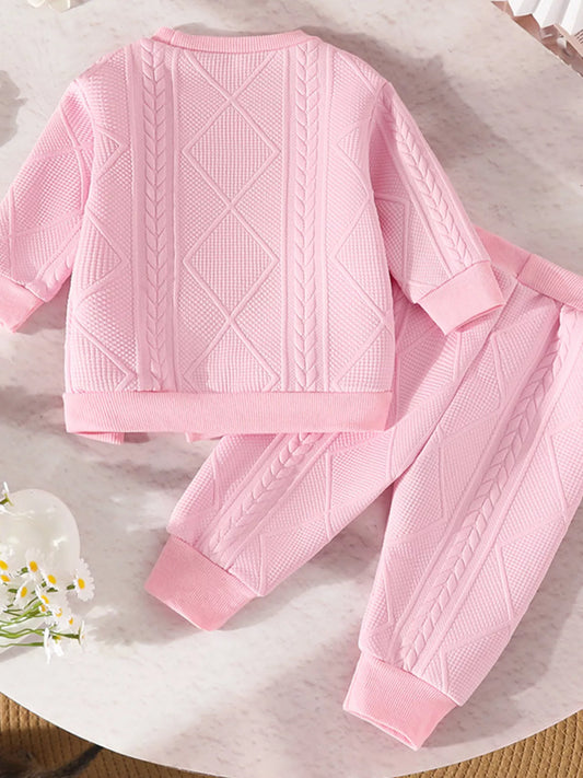 Children's Flower Textured Top and Pants Set