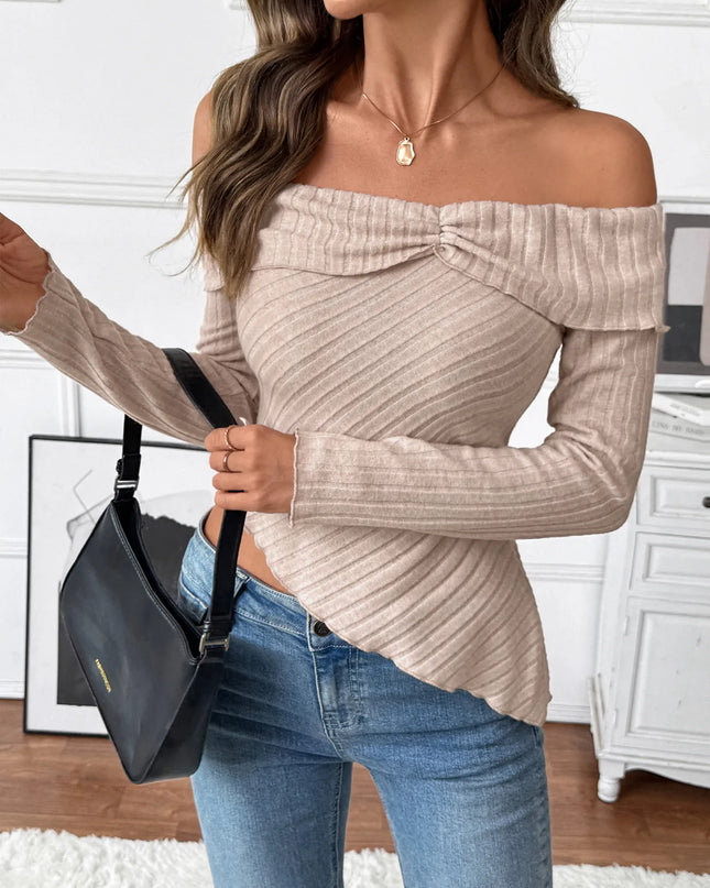 Asymmetrical Off-Shoulder Knit Top
