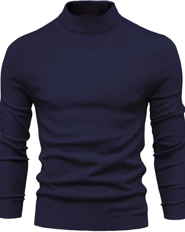 Men's Mock Neck Long Sleeve Sweater Navy