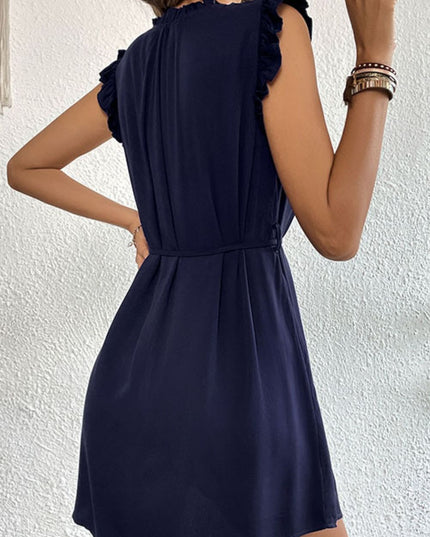 Perfee Ruffled Tie-Waist Keyhole Dress
