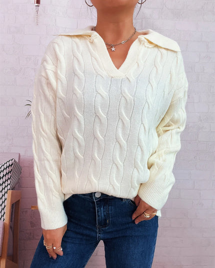 Cable Knit Johnny Collar Sweater