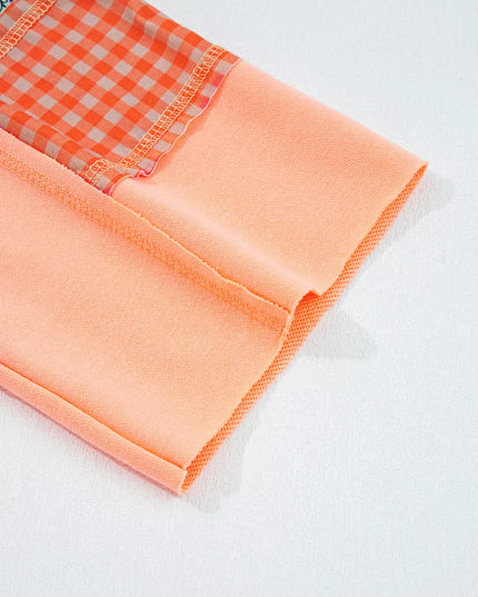 Plaid Floral Patchwork Kangaroo Pocket Hoodie