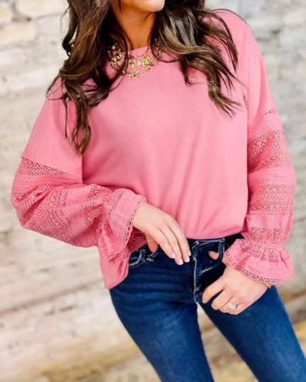 Lace Detail Flounce Sleeve Sweatshirt