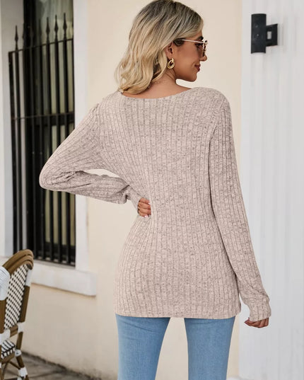Ribbed Square Neck Long Sleeve T-Shirt