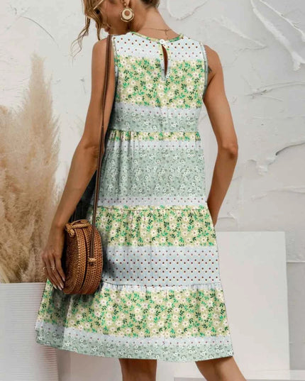 FAM-FAM Tiered Printed Round Neck Sleeveless Dress