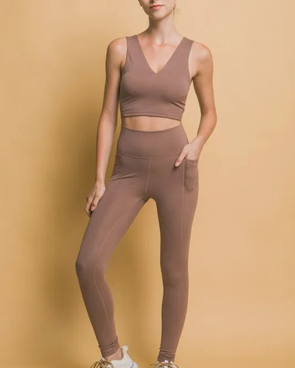 Love Tree High Waist Leggings with Side Pockets Taupe