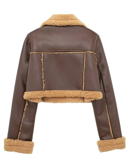 Collared Neck Long Sleeve Plush Cropped Jacket